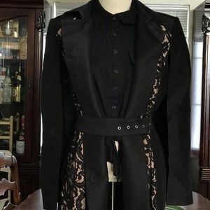 Black lace sleeve less trench coat with cape